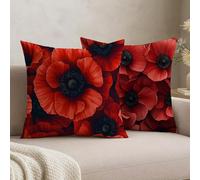 Feeaxeae Set of 2 Red Cushion Covers 30 x 30,Velvet Decorative Throw Pillow Covers for Sofa Couch,Home Decoration Scatter Cushions with Double Sided Print & Invisible Zipper, Flower,-#b948s