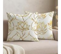 Feeaxeae Set of 2 White Cushion Covers 60 x 60,Velvet Decorative Throw Pillow Covers for Sofa Couch,Home Decoration Scatter Cushions with Double Sided Print & Invisible Zipper, Gold,-#b1556s