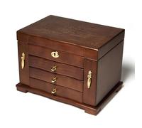 FEECOZ Wooden Jewelry Box for Women, Solid Wood Jewelry Organizer with Mirror and 3-Drawer, Ring,Necklacel,Vintage Style Storage Box with Lock (Dark Brown(lotus pattern)