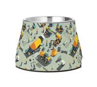 Feed Dog Bowl Non Skid Stainless Steel Pets Basic Bowls for Dogs Cats Rabbits Birds Whisker Friendly Construction Scene Concrete Mixer Truck Bulldozer