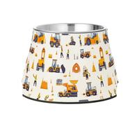 Feed Dog Bowl Non Skid Stainless Steel Pets Basic Bowls for Dogs Cats Rabbits Birds Whisker Friendly Construction Scene Concrete Mixer Truck Bulldozer