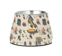 Feed Dog Bowl Non Skid Stainless Steel Pets Basic Bowls for Dogs Cats Rabbits Birds Whisker Friendly Construction Scene Dump Truck Grader