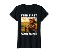 Feed First Coffee Second Bear Farmer Dad Funny Farm Lover Value Graphic T-Shirt, Women, Black, XS