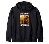 Feed First Coffee Second Bear Farmer Dad Funny Farm Lover Zip Hoodie