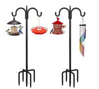 FEED GARDEN Adjustable Double Shepherds Hook for Outdoor with 5 Prong Base 92 Inch Heavy Duty Two Sided Bird Feeder Pole for Hanging Plant Baskets, Solar Light Lanterns, Wind Chimes 2 Pack