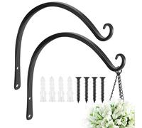 FEED GARDEN Wall Hook Hanging Plant Bracket 14 Inch, Decorative Straight Plant Hanger for Hanging Bird Feeders, Wind Chimes, Flower Baskets, Yoga Mat, Indoor/Outdoor Use 2 Pack,Black