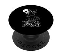 Feed Me Hooman Gothic Goth Cat Holding Skull Halloween PopSockets Adhesive PopGrip