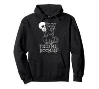 Feed Me Hooman Gothic Goth Cat Holding Skull Halloween Pullover Hoodie