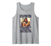 Feed Pilgrims Corn Anti-Thanksgiving Native American Meme Tank Top, Men, Heather Grey, Medium