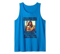 Feed Pilgrims Corn Anti-Thanksgiving Native American Meme Tank Top, Men, Sapphire Blue, Small