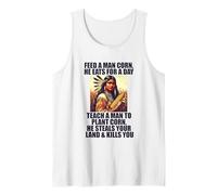 Feed Pilgrims Corn Anti-Thanksgiving Native American Meme Tank Top, Men, White, Medium