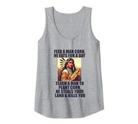 Feed Pilgrims Corn Anti-Thanksgiving Native American Meme Tank Top, Women, Heather Grey, Large