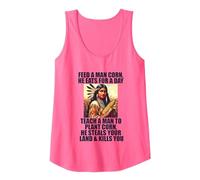 Feed Pilgrims Corn Anti-Thanksgiving Native American Meme Tank Top, Women, Neon Pink, Medium