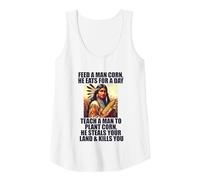 Feed Pilgrims Corn Anti-Thanksgiving Native American Meme Tank Top, Women, White, Medium