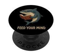 Feed Your Mind Shark Reading Book Lover PopSockets Adhesive PopGrip