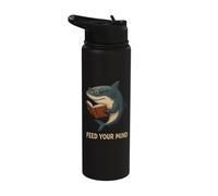Feed Your Mind Shark Reading Book Lover Stainless Steel Insulated Water Bottle