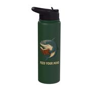 Feed Your Mind Shark Reading Book Lover Stainless Steel Insulated Water Bottle