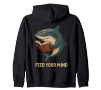 Feed Your Mind Shark Reading Book Lover Zip Hoodie