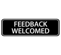 Feedback Welcomed Acrylic Sign For Office Door Wall Home And Business, Easy To Mount Informative Plastic Sign With Symbols 8"" X 3"", black-6