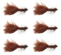 Feeder Creek Fly Fishing Flies | 6pc Woolly Bugger Assortment in 4 Colors, 3 Sizes - Ideal Flies for Fly Fishing | Trout Flies | Bass Flies | Streamer Flies | Wet Flies (Size 6 Brown - 6 Pack)