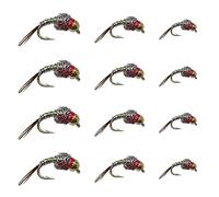 Feeder Creek Fly Fishing Trout Flies Tungsten Rainbow Warrior Midge - One Dozen Wet Flies - 3 Size Assortment 16,18, 20 (4 of Each Size)