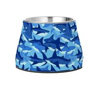 Feeder Dogs Bowls Elevated Stainless Steel Pets Bowl Stand for Loving Pet Comfort Feeding A Blue Camouflage Pattern with Sharks