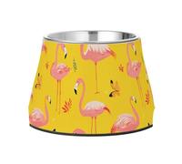 Feeder Dogs Bowls Elevated Stainless Steel Pets Water Bowl for Slow Feed Cats Whisker Fatigue Sweet Flamingo