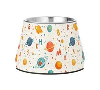 Feeder Dogs Bowls Enhanced Stainless Steel Cat Feeding Bowls for Medium Dogs Whisker Relief Cartoon Outer Planets and Alphabet White