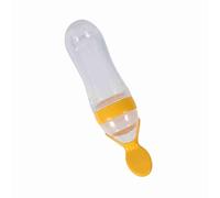 Feeding Bottle, Silicone Baby Food Feeder, Squeeze Baby Cereal Feeding Bottle Soft Healthy Dispensing Spoon with Dustproof Cover for, Solid Feeding (Yellow)