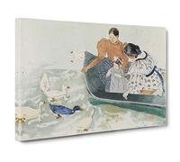 Feeding The Ducks By Mary Cassatt Canvas Print | Gallery Wrapped 30mm Frame Wall Art | 20x14 inches | Ready to Hang | Impressionist Bird Picture | Living Room Bedroom Lounge Office