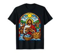 Feeding The Multitude Stained Glass Baskets and Fish Art T-Shirt