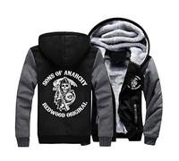 FEegar Men's Anarchy Sons Print Hooded Pullover Zipper Long Sleeve Winter Warm Fleece Jacket Gray L