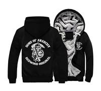 FEegar Men's Hooded Pullover with Anarchy Sons Print and Zipper Long Sleeve Hooded Jacket Winter Warm Fleece interior sweatshirt Plus Thickn Fleece Jacket Sweat Jacket with Hood(Black,XL)
