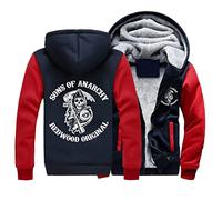 FEegar Men's Hooded Pullover with Anarchy Sons Print and Zipper Long Sleeve Hooded Jacket Winter Warm Fleece interior sweatshirt Plus Thickn Fleece Jacket Sweat Jacket with Hood(Red,M)