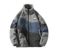 FEegar Mens Sherpa Jacket Color Patchwork Outwear Teddyfleece Sweater Full-Zip Jackets Long Sleeve Warm Fuzzy Coats(Grey,L)