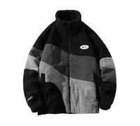 FEegar Mens Sherpa Jacket Color Patchwork Outwear Teddyfleece Sweater Full-Zip Jackets Long Sleeve Warm Fuzzy Coats(Black,M)
