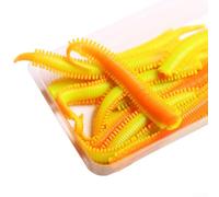 Feegow 10Pcs Simulation Sand Silkworm Fishing Lure, Soft TPR Sea Earthworm False Bait with Shrimp Scent, Stretchable 40CM+ Floating Worm for Saltwater Freshwater Fishi(No. 4 yellow-orange)