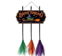 Feegow Halloween Decorations - Broom Parking Sign For Halloween Decor, 3 Wooden Witches Brooms Set Halloween Cute Atmosphere Decoration(MZ867)