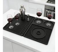 Feegow Multipurpose Silicone Bar Mat - 3-in-1 Cocktail Prep Station (Rimming + Prep + Protection), 26 x 20 cm, Thick Food-Grade Silicone, Black(Black)