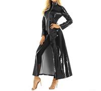 Feegow Women Adult PVC Leather Shiny Turtleneck Trench Coat Sexy Dress Gothic Long Coat Long Jacket Cloak Overcoat Clubwear Cosplay Costume(XXL Black)
