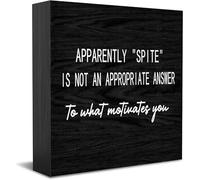 Feehiget Apparently Spite Is Not An Appropriate Answer To What Motivates You Wooden Box Sign Decorative Funny Office Wood Box Sign Home Office Decor Sign For Shelf 5 X 5 Inches