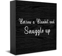Feehiget Borrow A Blanket And Snuggle Up Wood Box Sign,Desk Decor For Home Office,Tabletop Shelf Decor,5X5 Inch