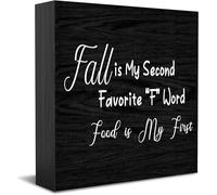 Feehiget Fall Is My Second Favorite F Word Food Is My First Wood Box Sign,Desk Decor For Home Office,Tabletop Shelf Decor,5X5 Inch