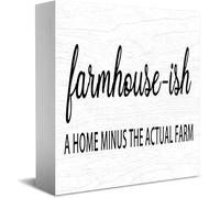 Feehiget Farmhouse-Ish A Home Minus The Actual Farm Wood Box Sign,Desk Decor For Home Office,Tabletop Shelf Decor,5X5 Inch