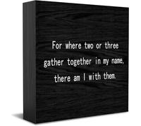 Feehiget For Where Two Or Three Gather Together In My Name,There Am I With Them Wood Box Sign,Desk Decor For Home Office,Tabletop Shelf Decor,5X5 Inch