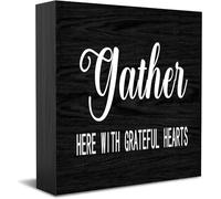 Feehiget Gather Here With Grateful Hearts Wood Box Sign,Desk Decor For Home Office,Tabletop Shelf Decor,5X5 Inch