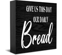 Feehiget Give Us This Day Our Daily Bread Wood Box Sign,Desk Decor For Home Office,Tabletop Shelf Decor,5X5 Inch