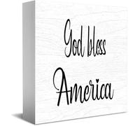 Feehiget God Bless America Wood Box Sign Decor Desk Sign Rustic Home Shelf Wall Decoration Grad Gift 5 X 5 Inches