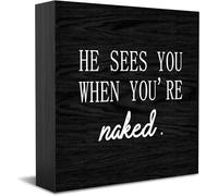 Feehiget He Sees You When You'Re Naked Wood Box Sign Decor Desk Sign Rustic Home Shelf Wall Decoration Grad Gift 5 X 5 Inches