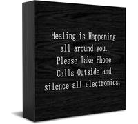 Feehiget Healing Is Happening All Around You Please Take Phone Calls Outside And Silence All Electronics Wood Box Sign,Desk Decor For Home Office,Tabletop Shelf Decor,5X5 Inch